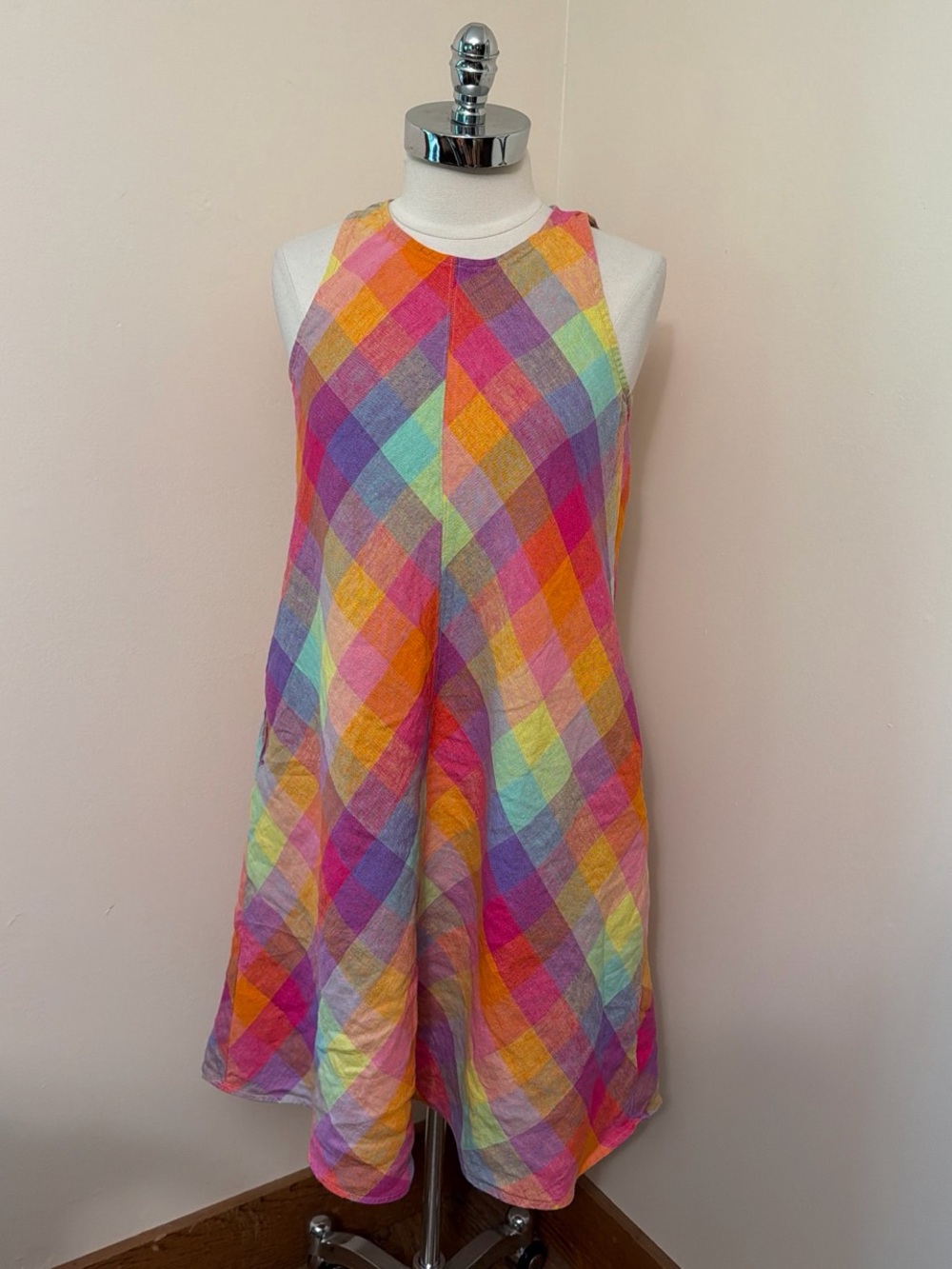 Lands' End Colorful Plaid Linen Dress Size S-M